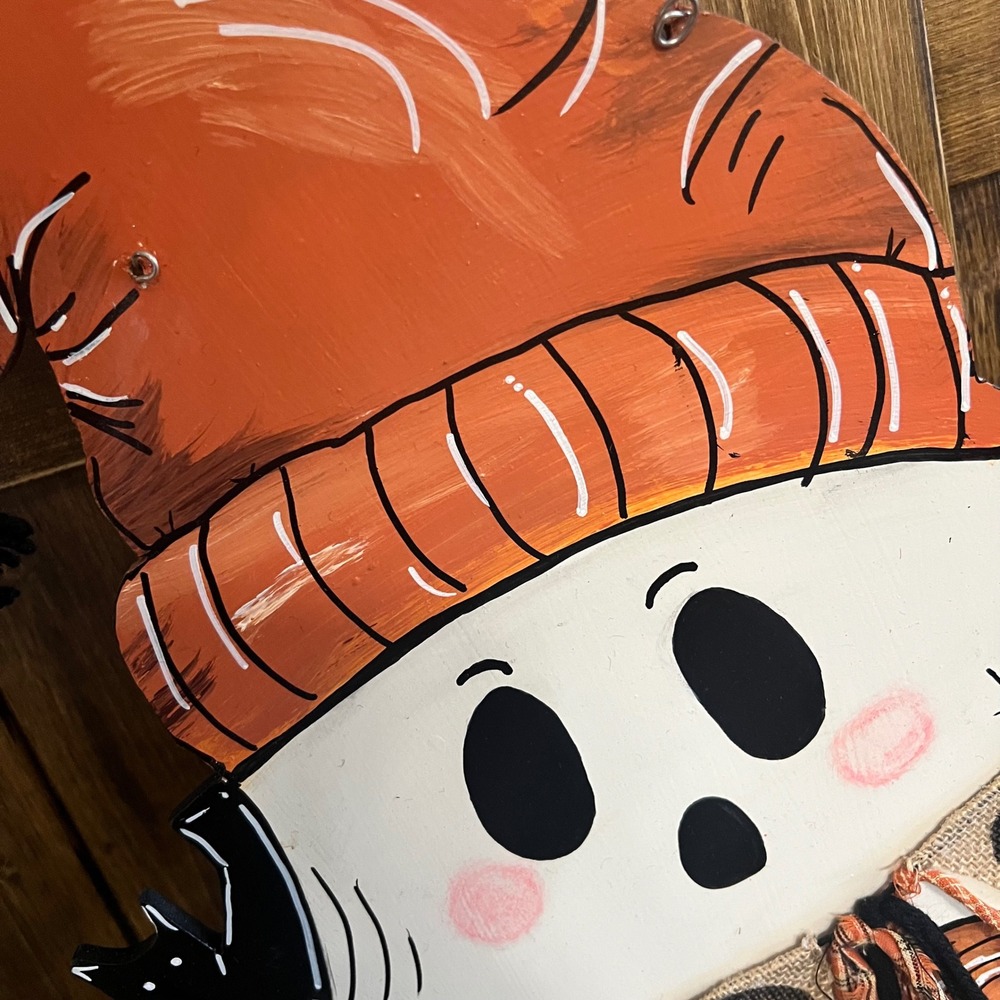 Halloween Ghost Wooden Door Hanger Boo Banner Pumpkin Bats Wall Decor 21x19 - Picture 10 of 11
